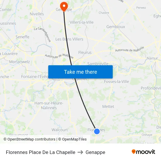 Florennes Chapel Square to Genappe map