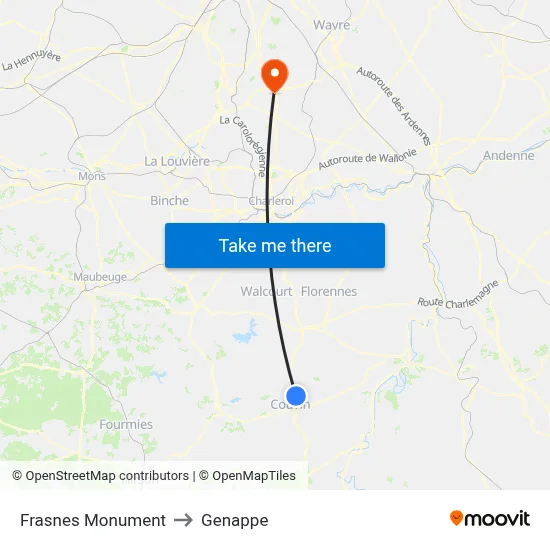Frasnes Monument to Genappe map