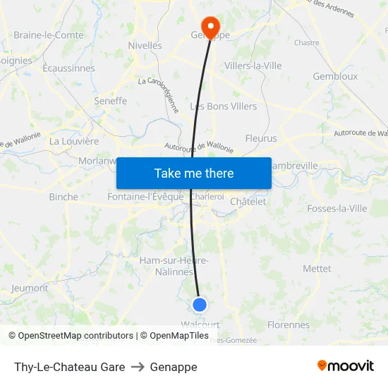 Thy-Le-Chateau Station to Genappe map