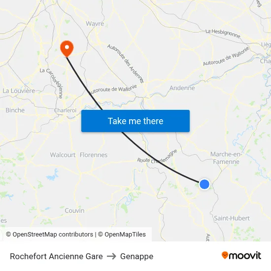 Rochefort Old Station to Genappe map