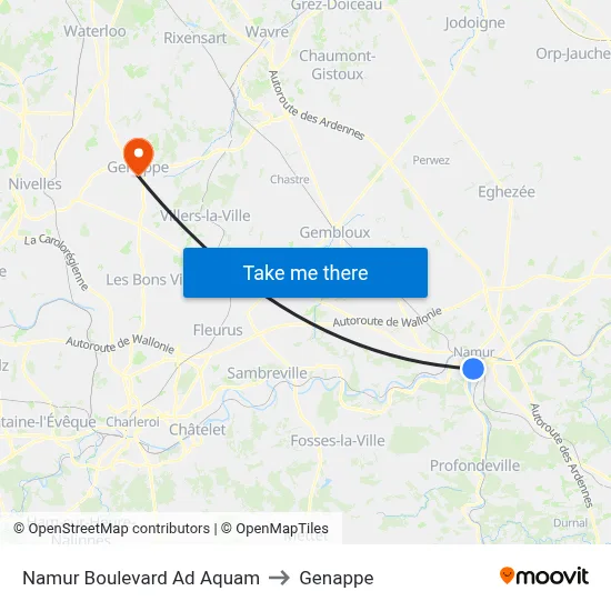 Namur Boulevard Ad Aquam to Genappe map