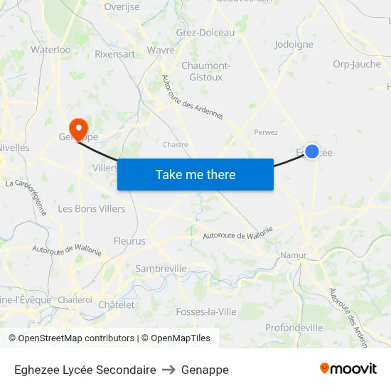 Eghezee Secondary School to Genappe map
