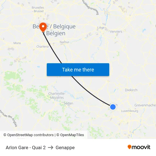 Arlon Station - Platform 2 to Genappe map