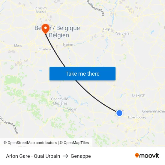 Arlon Gare - Quai Urbain to Genappe map