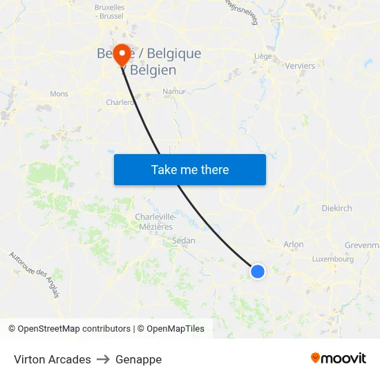 Virton Arcades to Genappe map