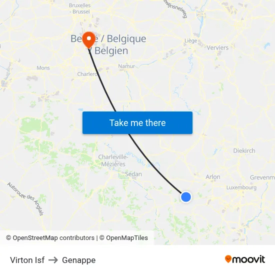 Virton Isf to Genappe map