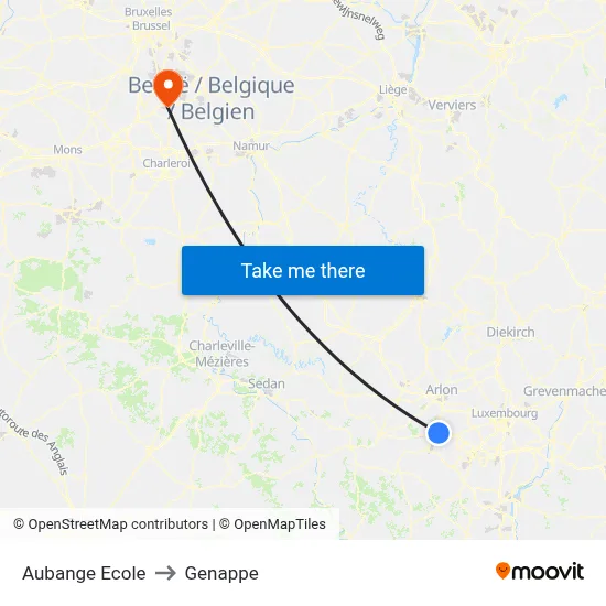 Aubange School to Genappe map