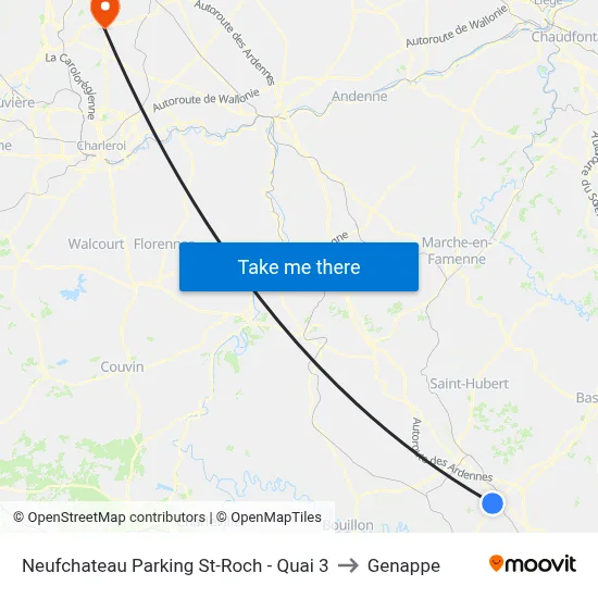 Neufchateau St-Roch Parking - Platform 3 to Genappe map