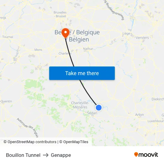 Bouillon Tunnel to Genappe map