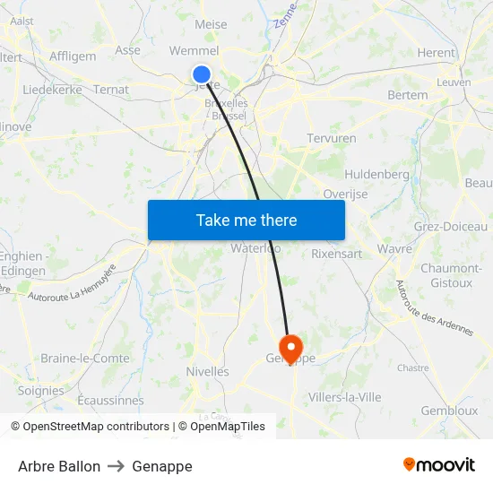 Arbre Balloon to Genappe map