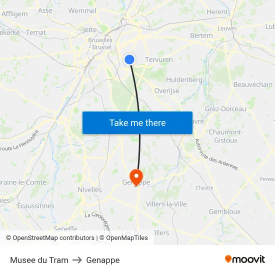 Tram Museum to Genappe map