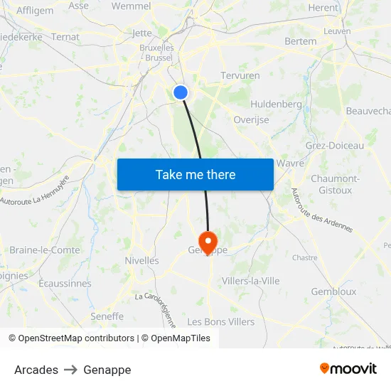 Arcades to Genappe map