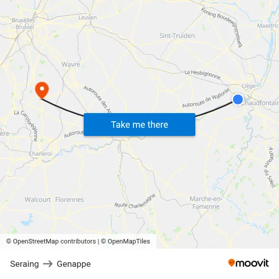 Seraing to Genappe map