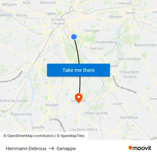 Herrmann-Debroux to Genappe map