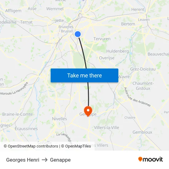 Georges Henri to Genappe map