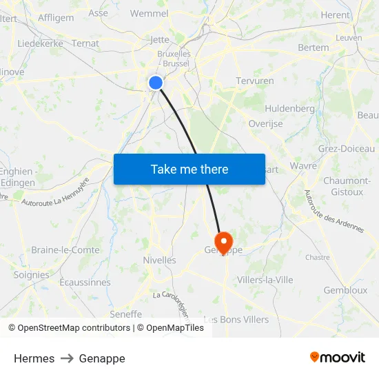 Hermes to Genappe map