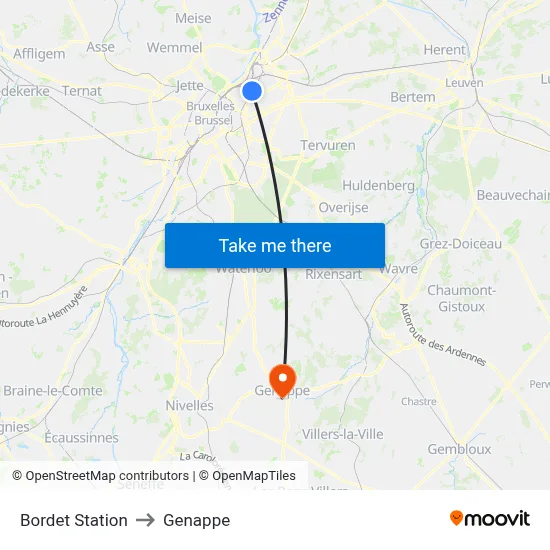 Bordet Station to Genappe map