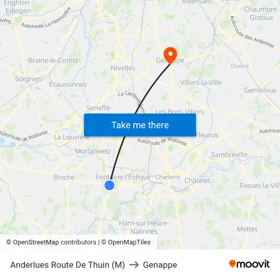 Anderlues Route De Thuin (M) to Genappe map