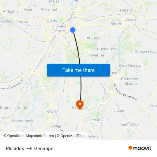 Pleiades to Genappe map