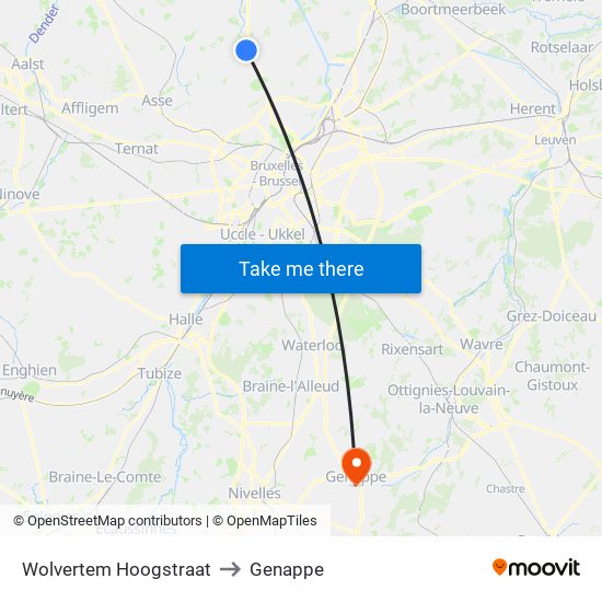 Wolvertem Hoogstraat to Genappe map