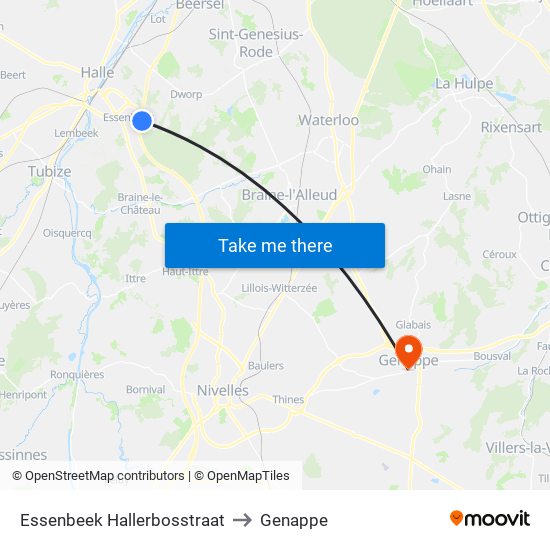 Essenbeek Hallerbosstraat to Genappe map