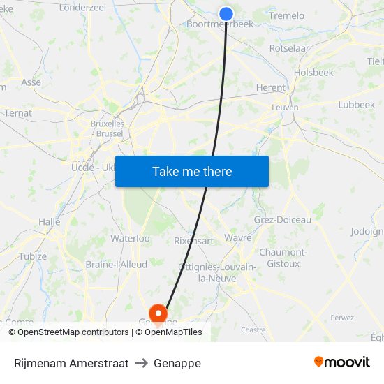 Rijmenam Amerstraat to Genappe map