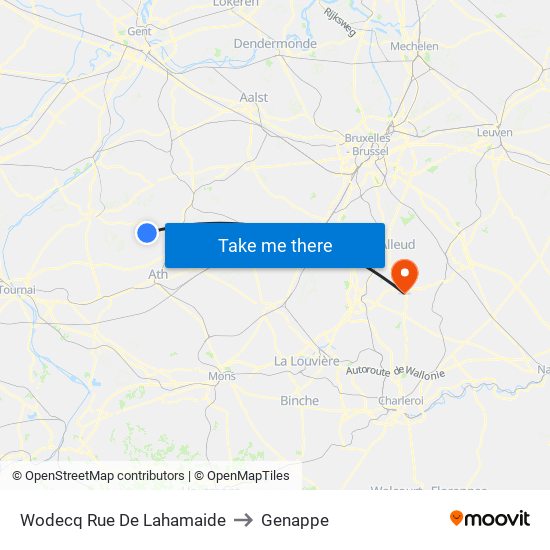 Wodecq Rue De Lahamaide to Genappe map