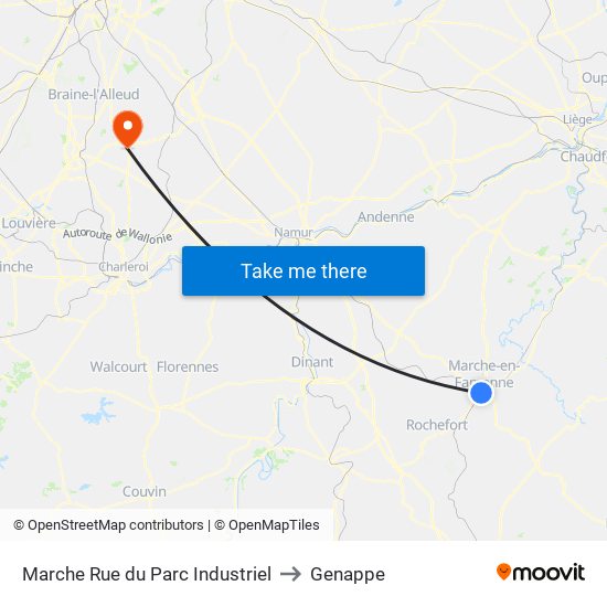 Marche Rue du Parc Industriel to Genappe map