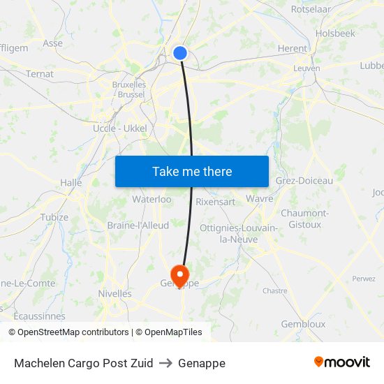 Machelen Cargo Post Zuid to Genappe map