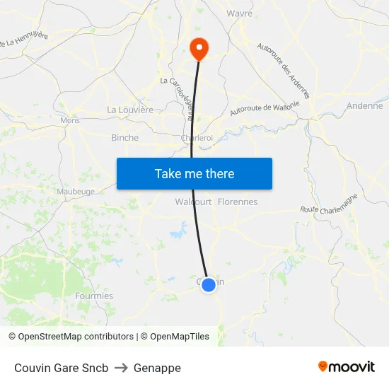 Couvin Railway Station to Genappe map
