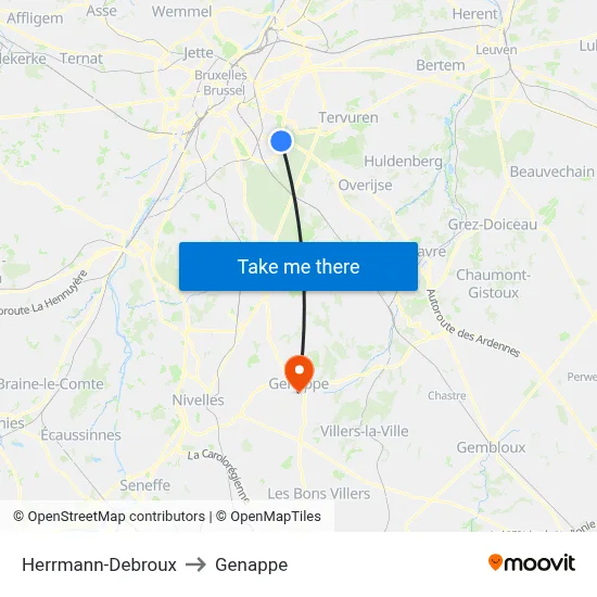 Herrmann-Debroux to Genappe map