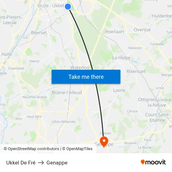 Uccle De Fré to Genappe map