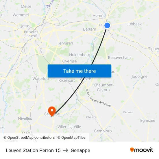Leuven Station Platform 15 to Genappe map
