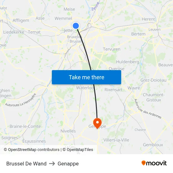 Brussels De Wand to Genappe map