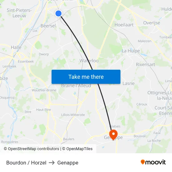Bourdon / Horzel to Genappe map