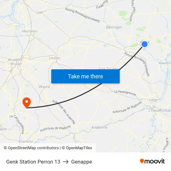 Genk Station Platform 13 to Genappe map