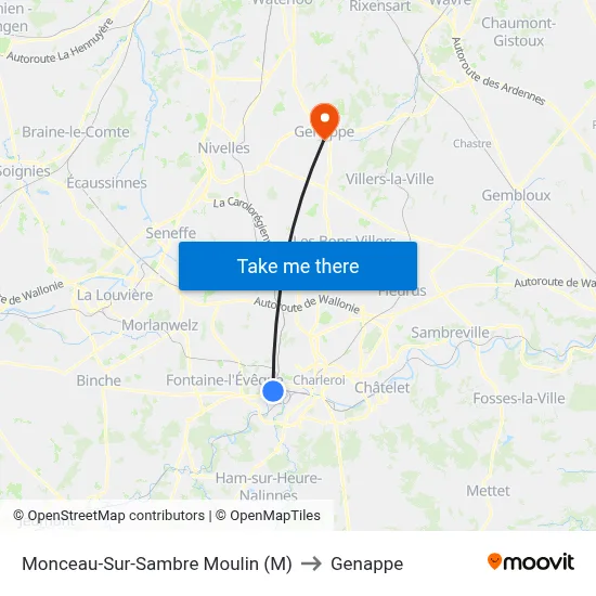Monceau-Sur-Sambre Mill (M) to Genappe map