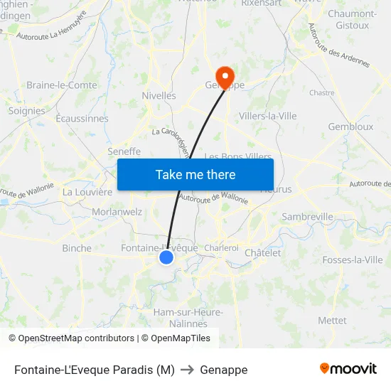 Fontaine-L'Eveque Paradise (M) to Genappe map