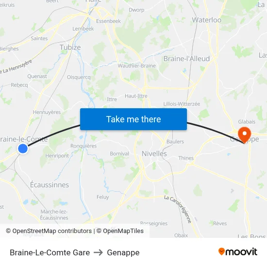 Braine-Le-Comte Station to Genappe map