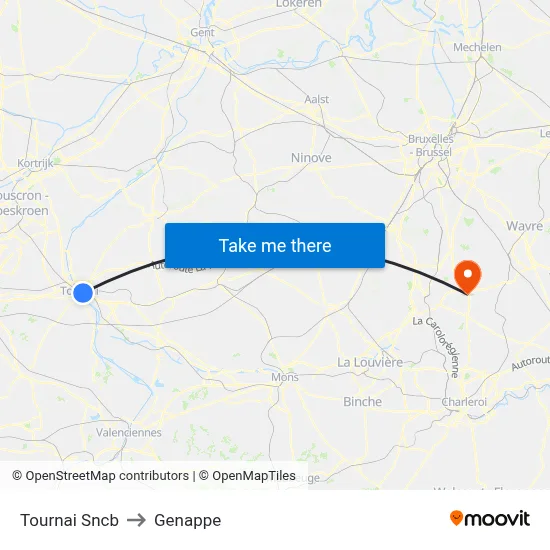 Tournai Railway to Genappe map