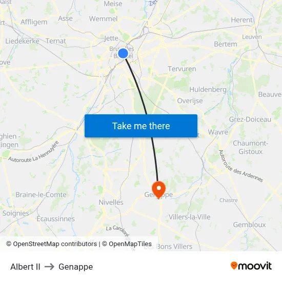 Albert II to Genappe map