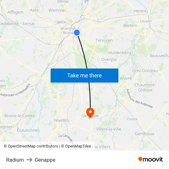 Radium to Genappe map