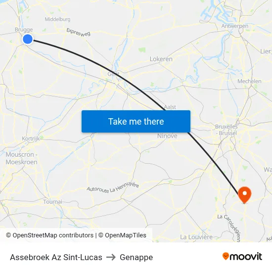 Assebroek St. Lucas Hospital to Genappe map