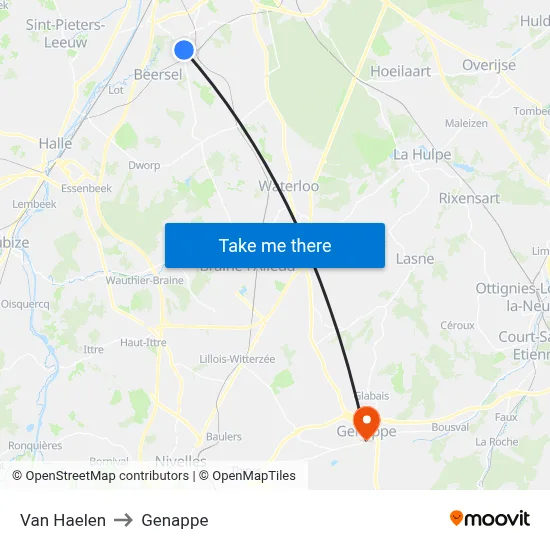 Van Haelen to Genappe map