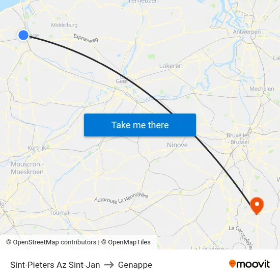 Sint-Pieters Saint John Hospital to Genappe map