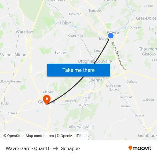 Wavre Station - Platform 10 to Genappe map