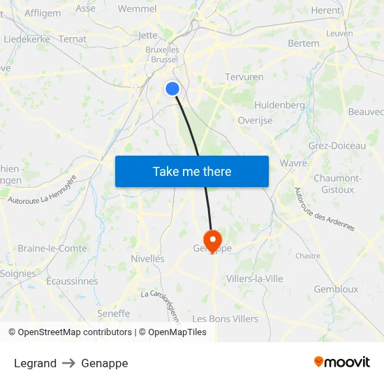 Legrand to Genappe map
