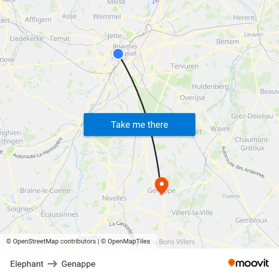 Elephant to Genappe map