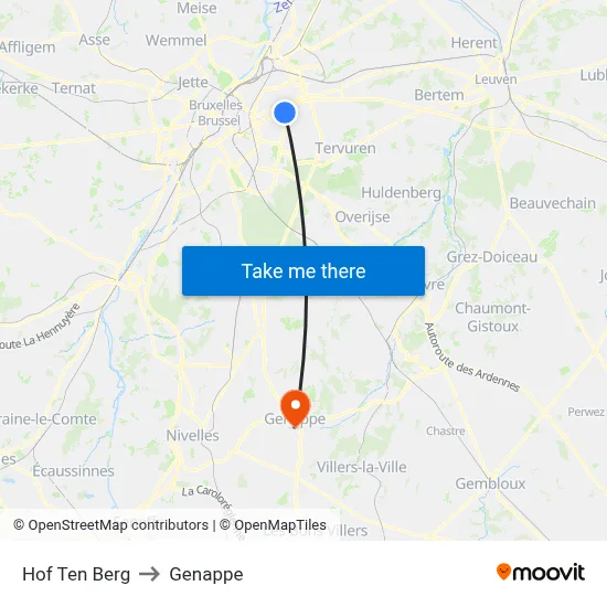 Hof Ten Berg to Genappe map