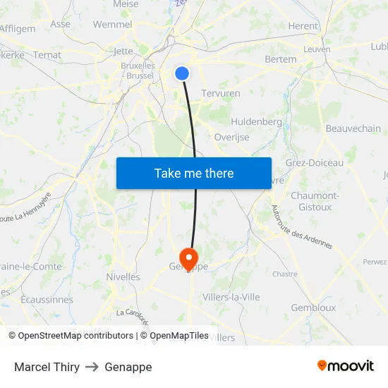 Marcel Thiry to Genappe map
